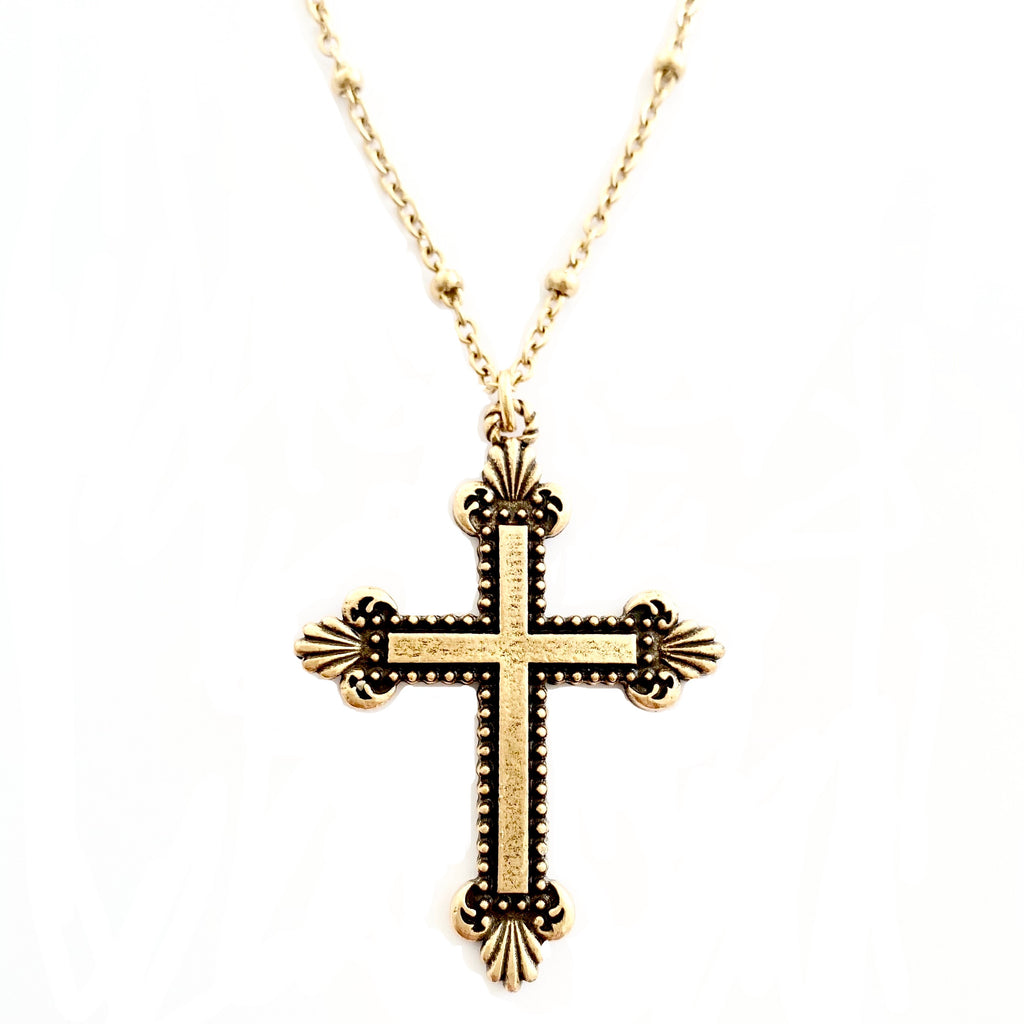 Resurrection Cross on Beaded Chain Necklace