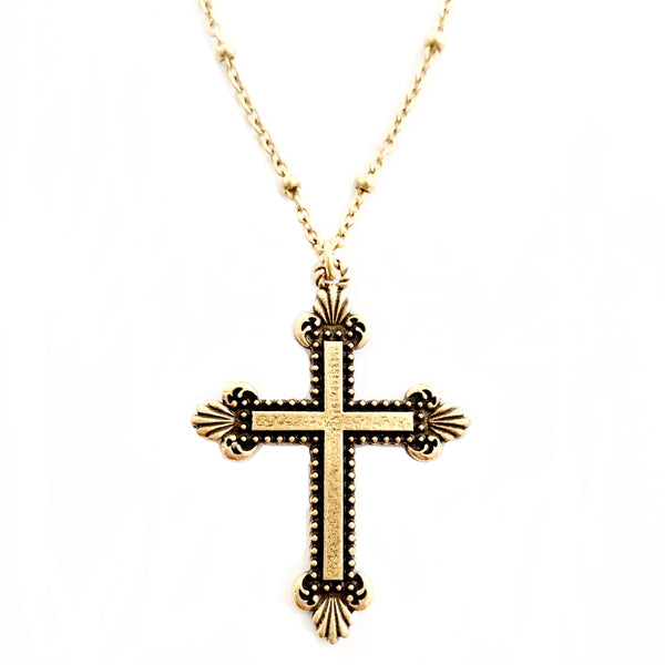 Rose Gold, Gold or Silver Christian Cross Pendant on bead chain
