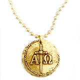 Sterling or 14k gold plated Alpha and Omega Reversible Coin Stainless Ball Chain Necklace