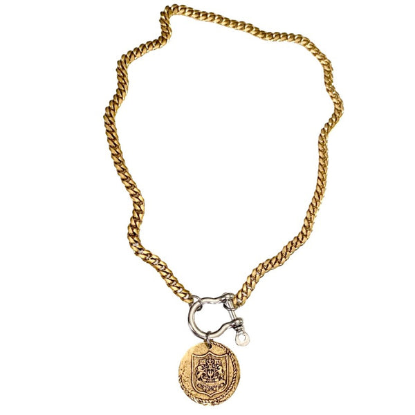 Alpha and Omega Mixed Metal Reversible Coin Necklace