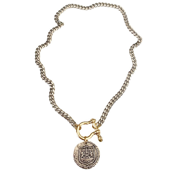 Alpha and Omega Mixed Metal Reversible Coin Necklace