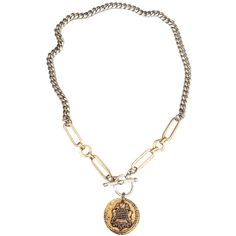 Reversible Ancient Jewish Reproduction Mixed Metals Coin Necklace