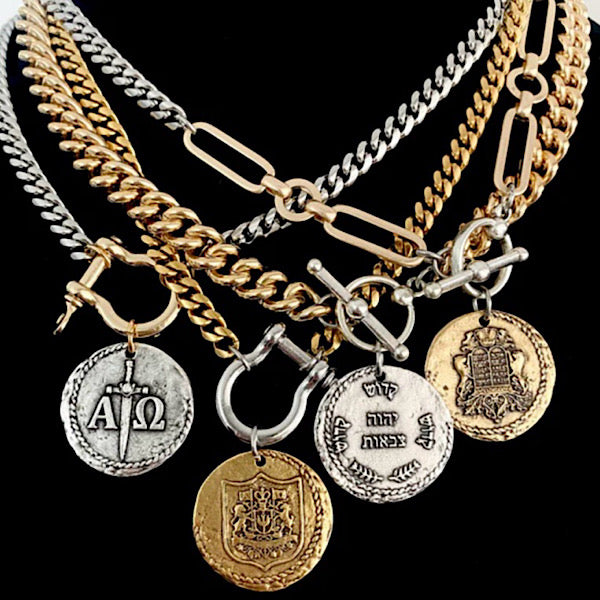 Old Jewish Coin Necklace on Miami Cuban Cable Chain