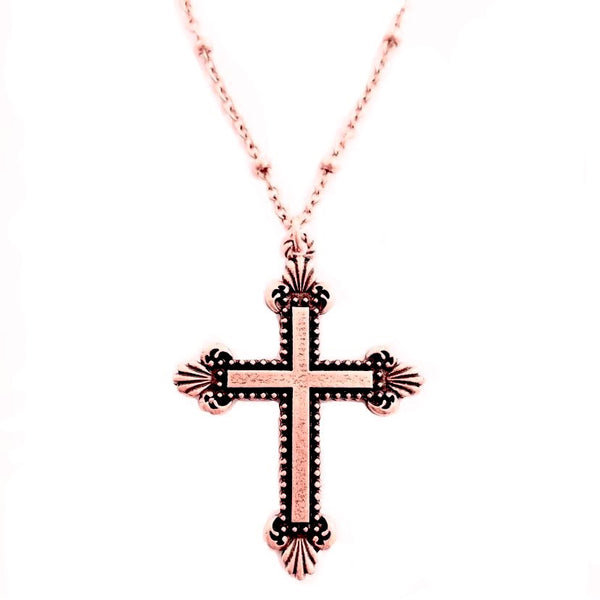 Rose Gold, Gold or Silver Christian Cross Pendant on bead chain