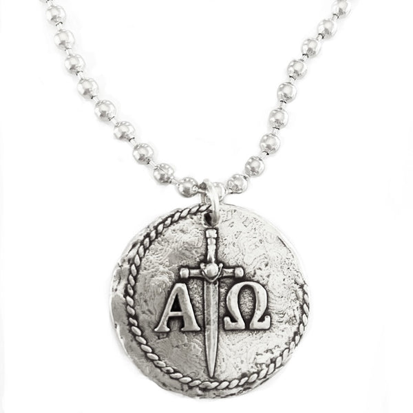 Sterling or 14k gold plated Alpha and Omega Reversible Coin Stainless Ball Chain Necklace