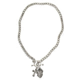 Heavy sterling silver plated cross and shield necklace