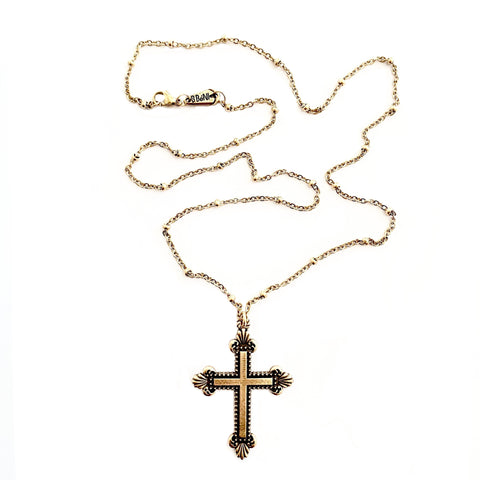 New! Large Resurrection Cross on Beaded Chain Necklace