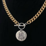 Old Jewish Coin Necklace on Miami Cuban Cable Chain