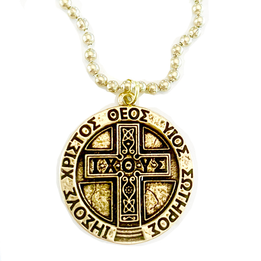 Large IXOYE Cross Coin Ball Chain Necklace