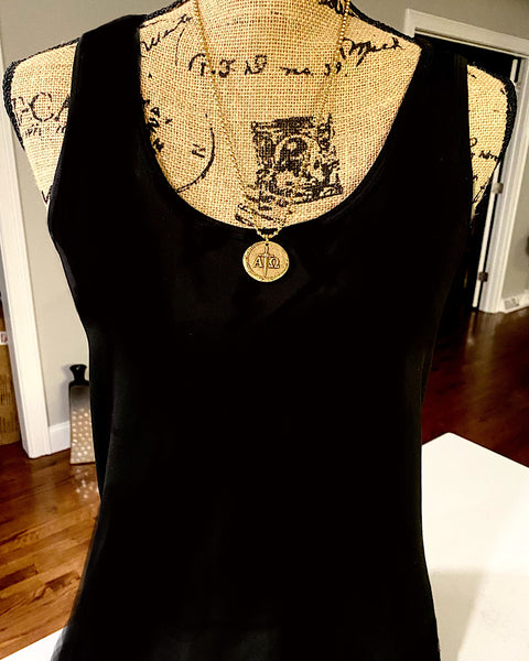 Large Sterling or 14k gold plated Alpha and Omega Reversible Coin Stainless Ball Chain Necklace