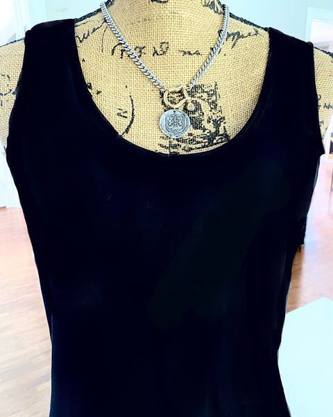 Alpha and Omega Mixed Metal Reversible Coin Necklace