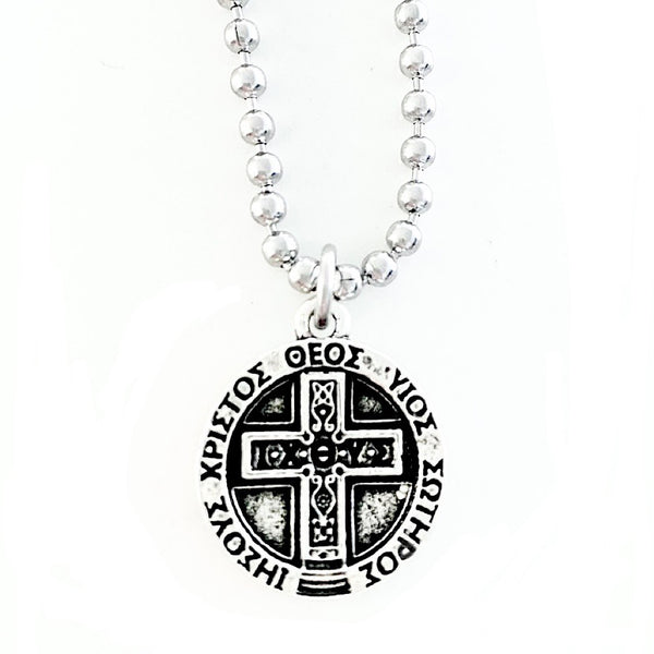 Silver Greek Cross IXOYE necklace