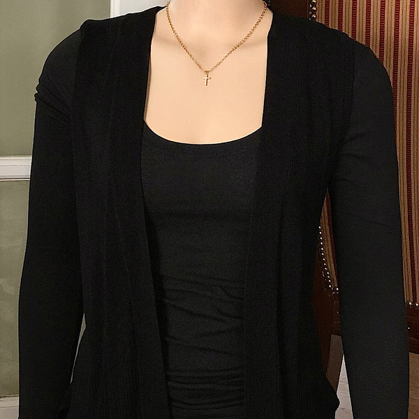 Bbeni gold stainless chain cz-diamond cross necklace