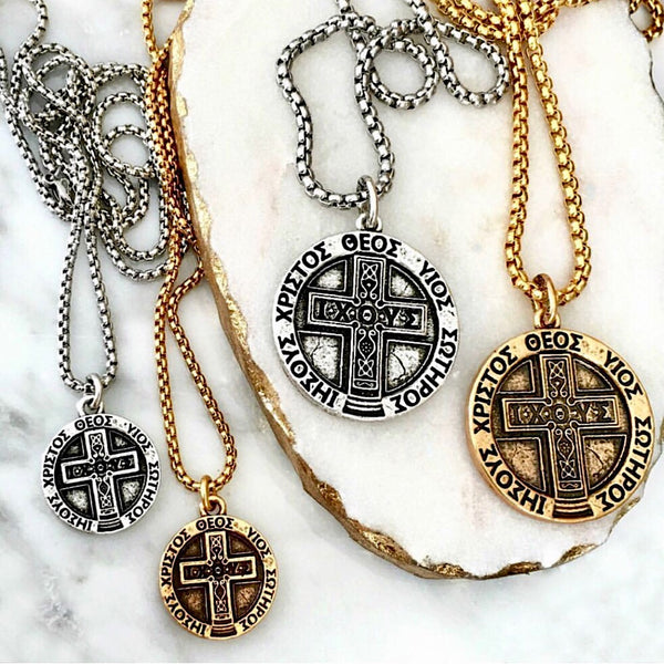 Men’s cross coin necklace