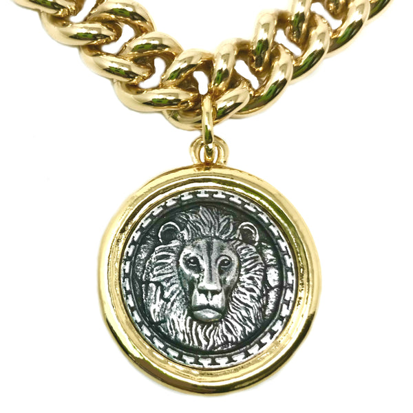 Bbeni heavy Miami Cuban link two tone lion coin necklace