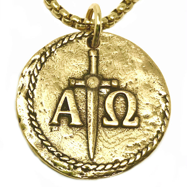 Bbeni alpha and omega coin stainless chain for men