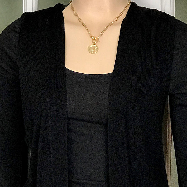 Bbeni gold lion coin drawn cable toggle necklace