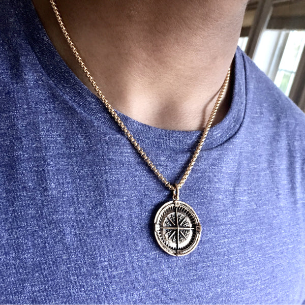 Bbeni men’s compass coin necklace