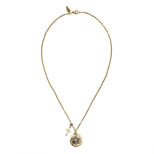 Bbeni gold ancient Christian coin and cross necklace stainless steel chain