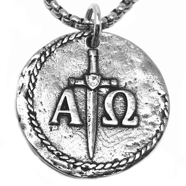 Bbeni alpha omega Greek Christian coin necklace