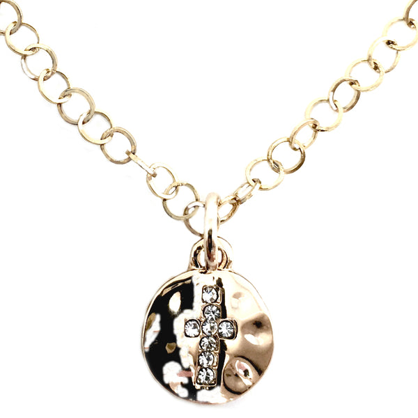 14k gold plated crystal cross necklace