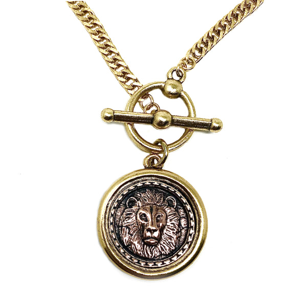 Bbeni gold and rose lion coin toggle necklace