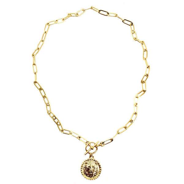 Bbeni gold lion coin on toggle necklace