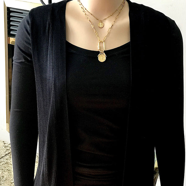 Bbeni gold cz diamond carabiner charm coin necklace