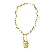 Bbeni gold carabiner diamond cz Christian charm coin necklace 
