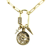 Bbeni diamond cz fleur de lis coin bar link necklace