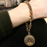 Gold peacock coin charm bracelet for men or women