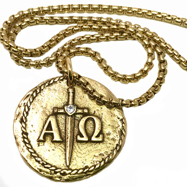 Bbeni alpha omega Greek Christian coin necklace