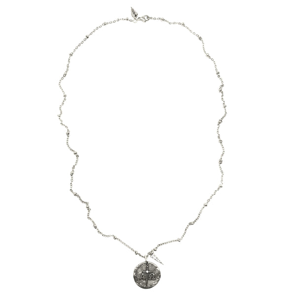 Bbeni alpha omega Greek Christian cz coin satellite necklace