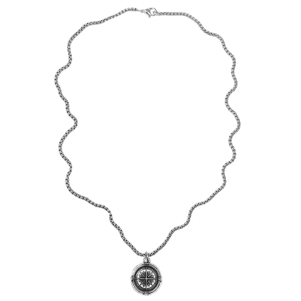 Bbeni silver compass coin necklace