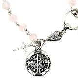 Rose quartz cross coin bracelet