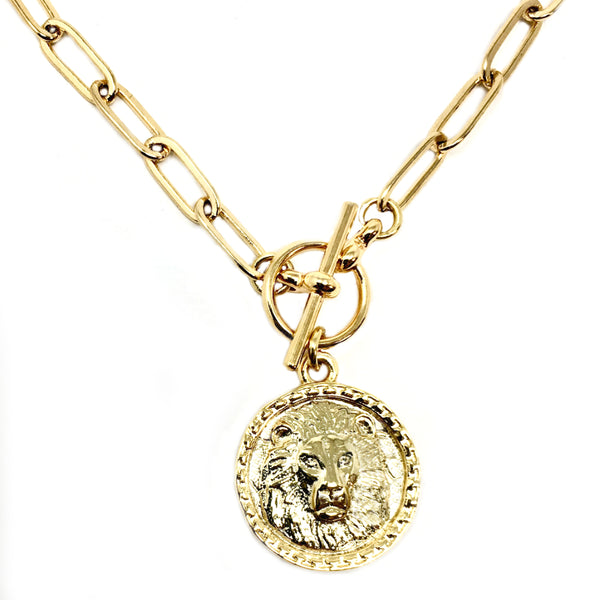 Bbeni gold lion coin on toggle necklace