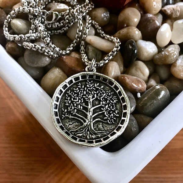 Silver tree pendant necklace deals