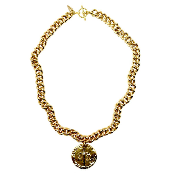 Bbeni alpha omega gold coin on Miami Cuban chain necklace