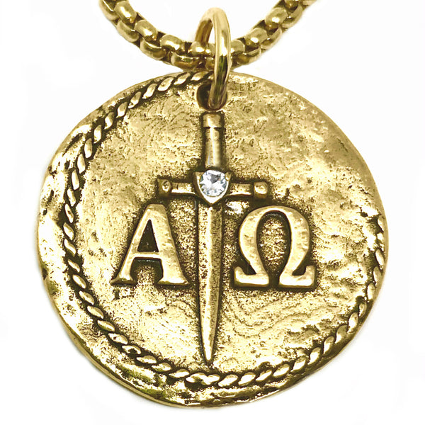 Bbeni alpha omega Greek Christian necklace gold silver for men