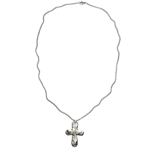 Rugged Silver Cross Necklace