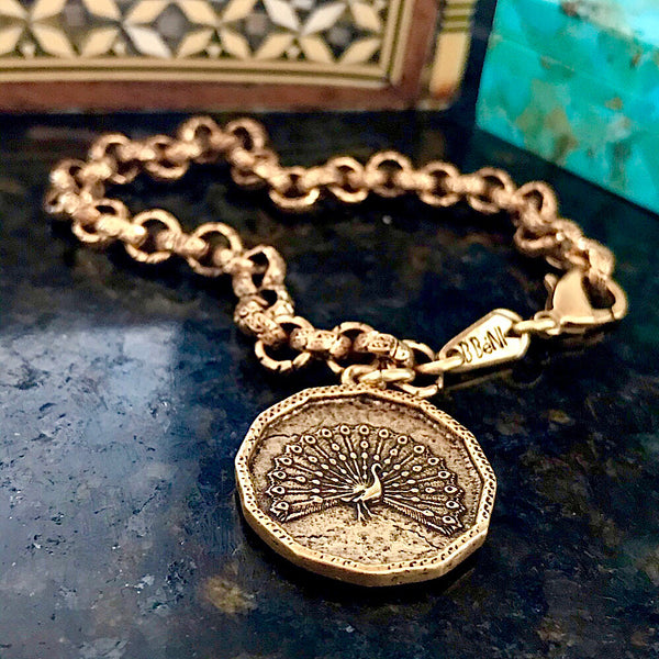 Bbeni peacock coin charm bracelet
