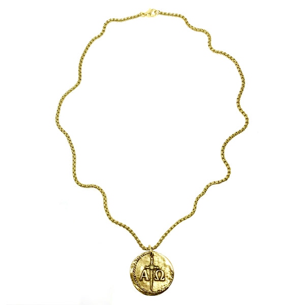 Bbeni alpha and omega coin stainless chain for men