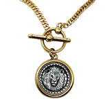 Bbeni gold and silver lion coin toggle necklace