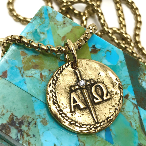 Bbeni alpha omega Greek Christian necklace gold silver for men