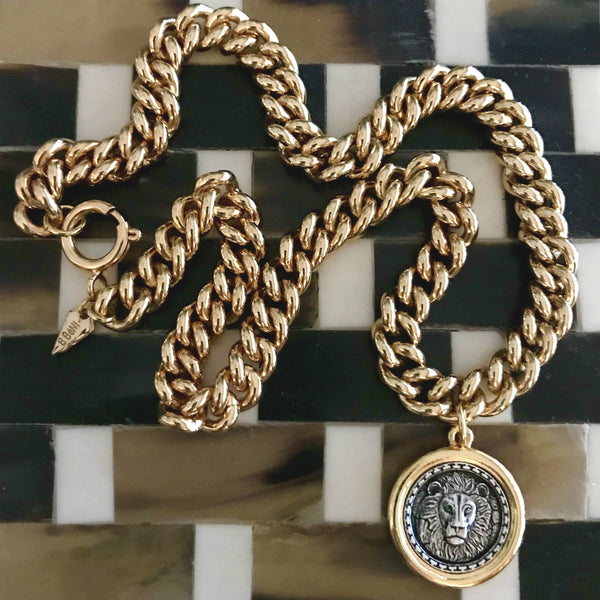 Bbeni gold miami Cuban link lion coin men’s necklace