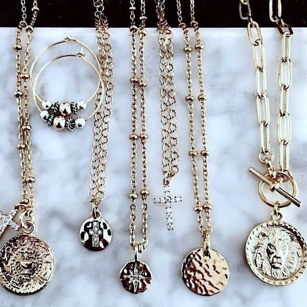 Bbeni gold lion coin necklace