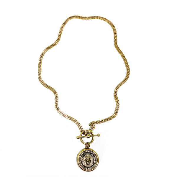 Bbeni gold lion coin toggle necklace