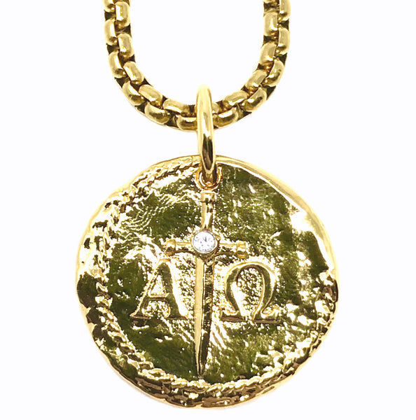 Bbeni alpha omega Greek Christian coin necklace