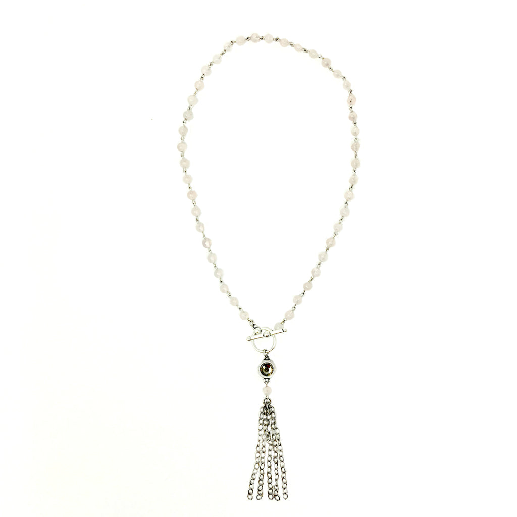 Janelle Rose Quartz & Silver Tassel Necklace