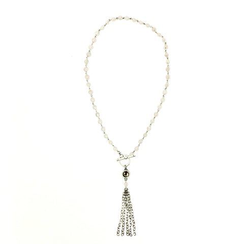 Janelle Rose Quartz & Silver Tassel Necklace